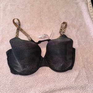 VS Black Glitter Bra with Leopard Straps